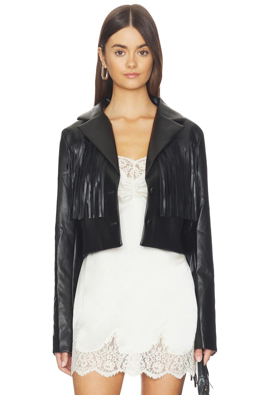 Viola Faux Leather Jacket with Fringe